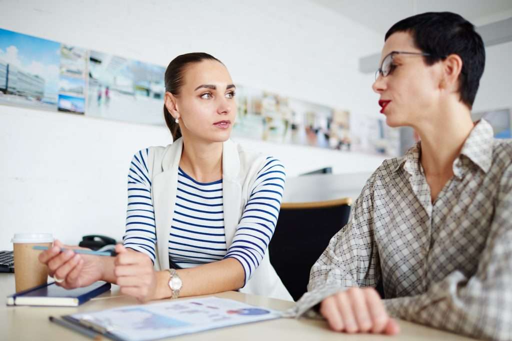 Two people talking to each other